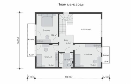 Дом с мансардой, террасой и балконами